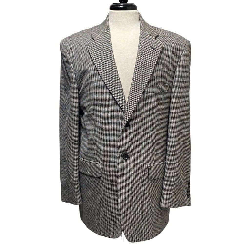 Stafford Blazer Mens 40R Gray Houndstooth Wool 2 Two Button Sport Coat